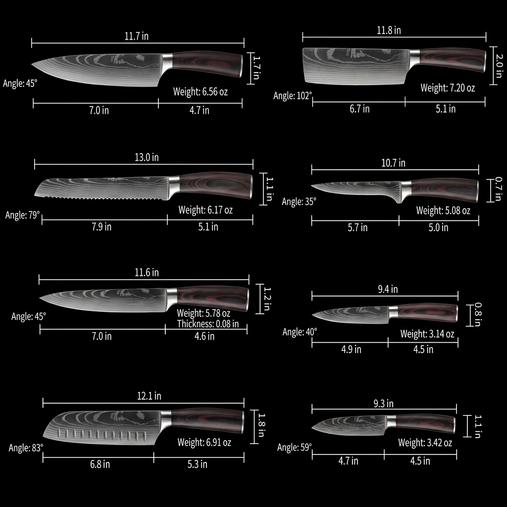 'ASHI' PROFESSIONAL 8-PIECE JAPANESE KNIFE SET