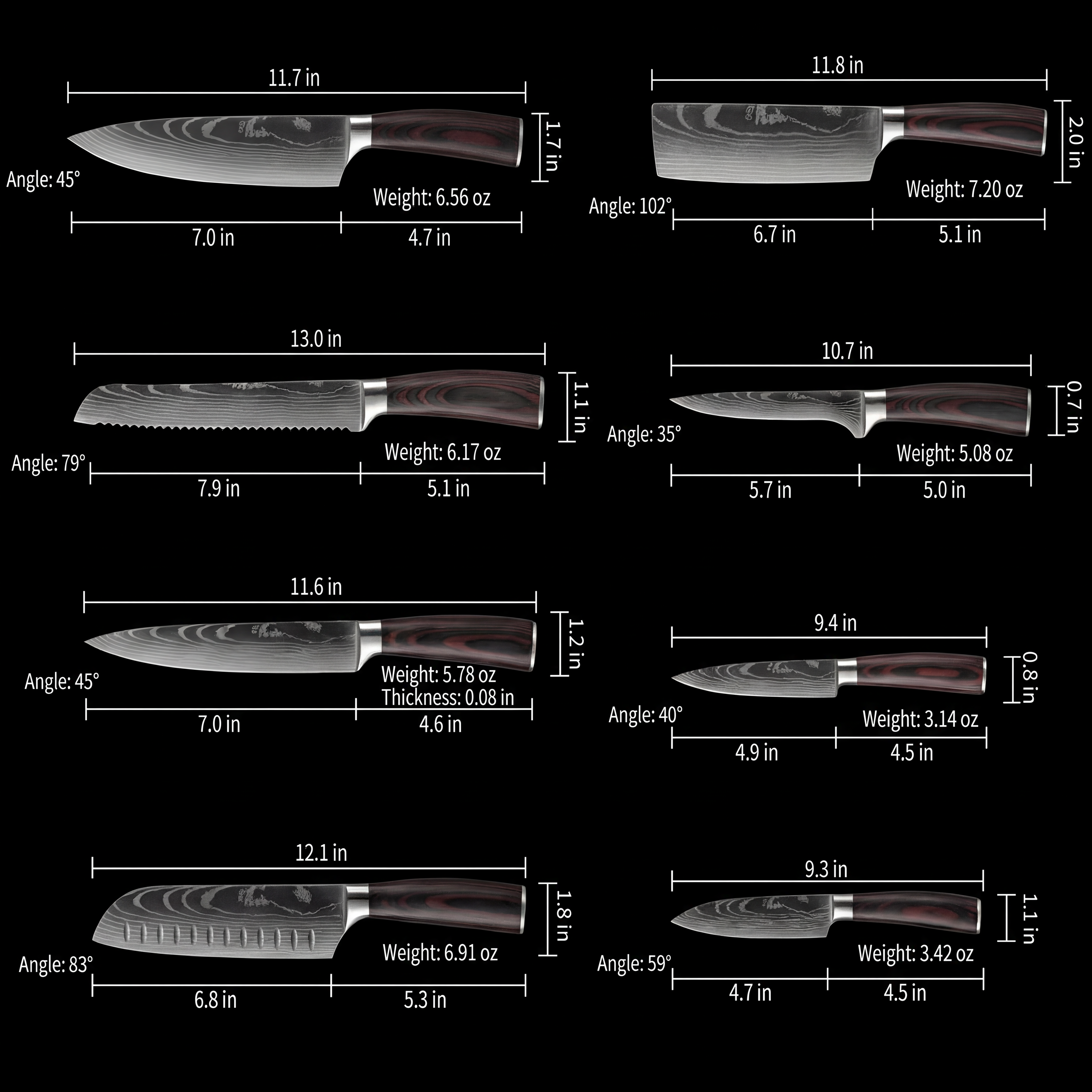 'ASHI' PROFESSIONAL 8-PIECE JAPANESE KNIFE SET