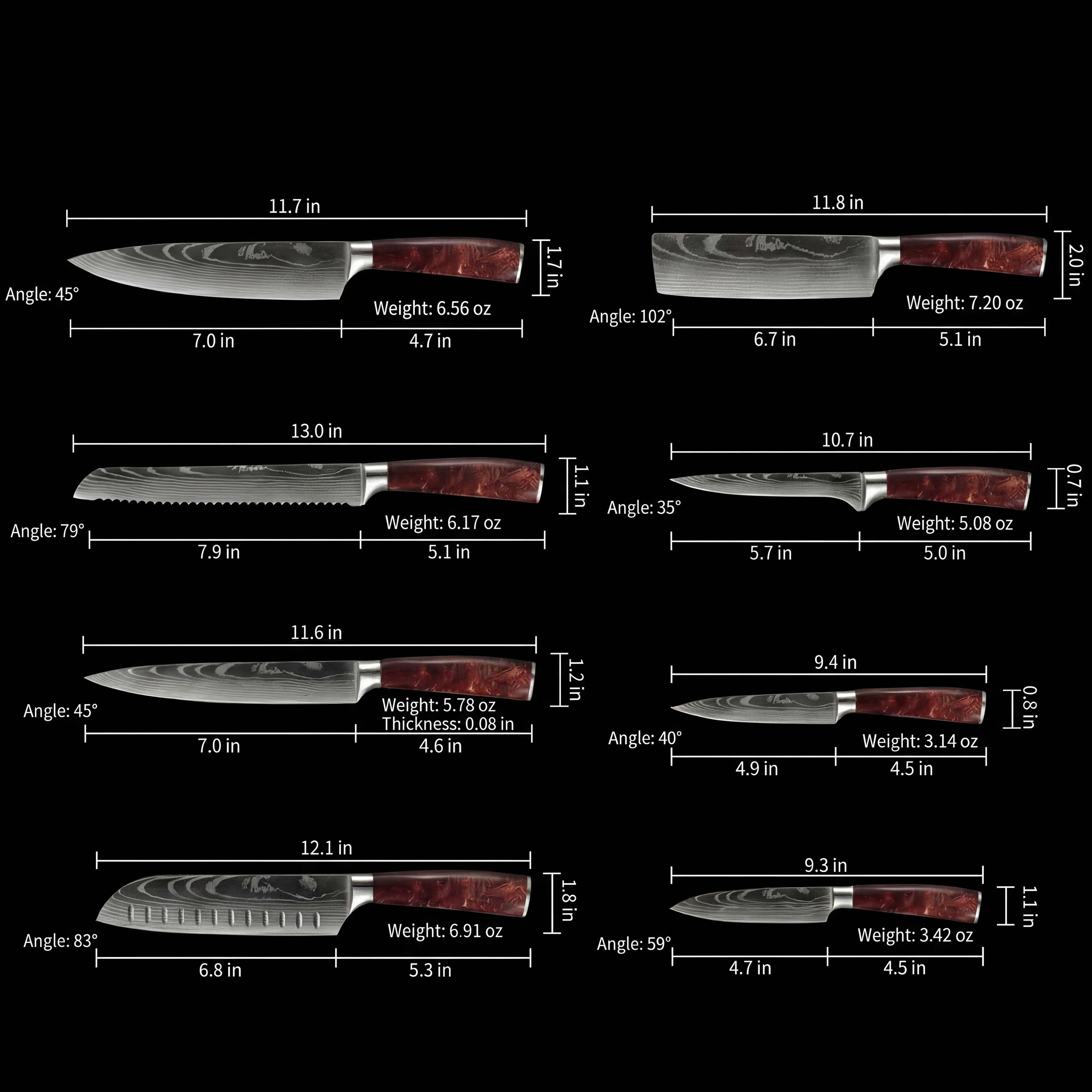 'Kuro' Professional 8-Piece Japanese Knife Set